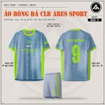 Áo bóng đá CLB Man City xám xanh viền neon, mặt trước, mặt sau và quần xám xanh sọc xanh neon in tên số 9