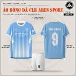 Áo bóng đá CLB Man City xanh da trời, mặt trước, mặt sau và quần trắng in tên số 9