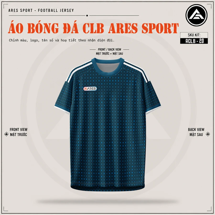 Mặt trước áo đá banh CLB Real Madrid xanh petrol, cổ tròn xanh petrol, chưa in logo