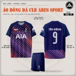 Áo bóng đá CLB Tottenham navy sọc cam, mặt trước, mặt sau và quần navy in tên số 9